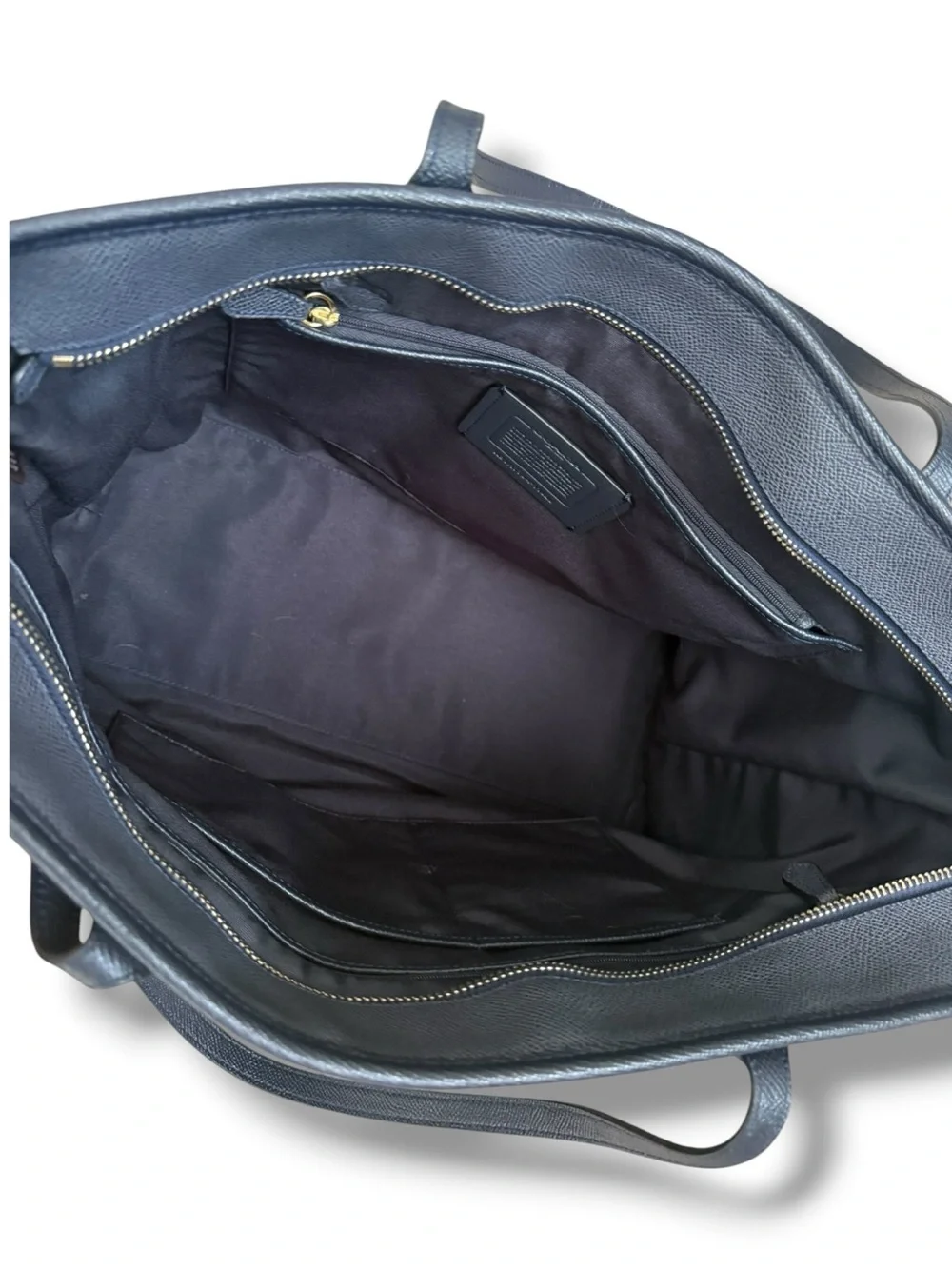 COACH Large City Tote Bag Coated Crossgrain Leather Tote, Navy, EUC - Picture 8 of 15